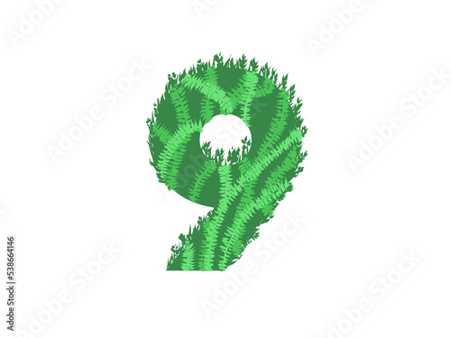 Green number 9 - Foliage style