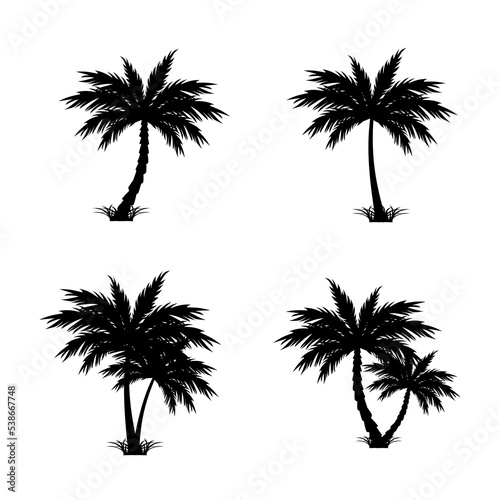 Set of tropical palm tree silhouette vector
