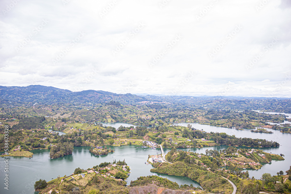 Fototapeta premium view of the city from the lake in Guatape