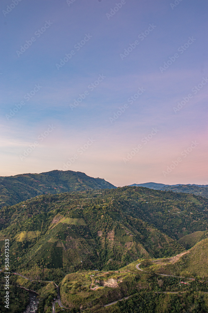 Naklejka premium sunrise in the mountain in San Jose de Isnos