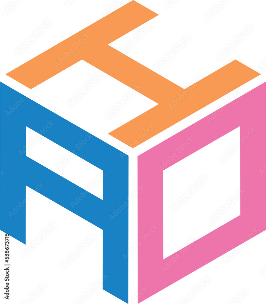 HAO letter logo design with polygon shape. HAO polygon and cube logo design