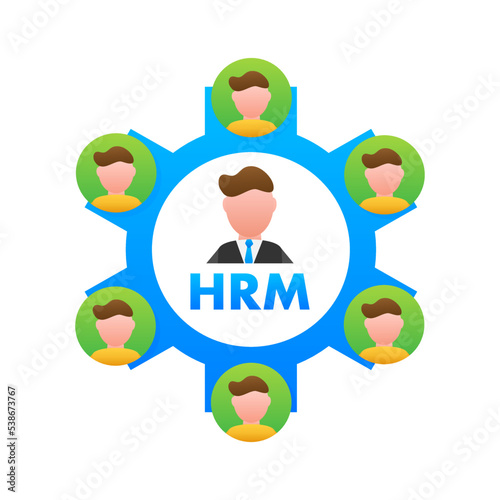 HRM Human Resource Management icon, label badge. Vector stock illustration.