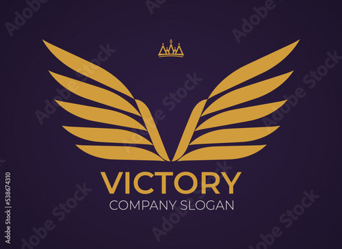 Luxury royal wings vector, letter V crest gold color, Victory logo, wing logo, geometric feathers, vector logo template. V - brand company. Initial V Wings Logo