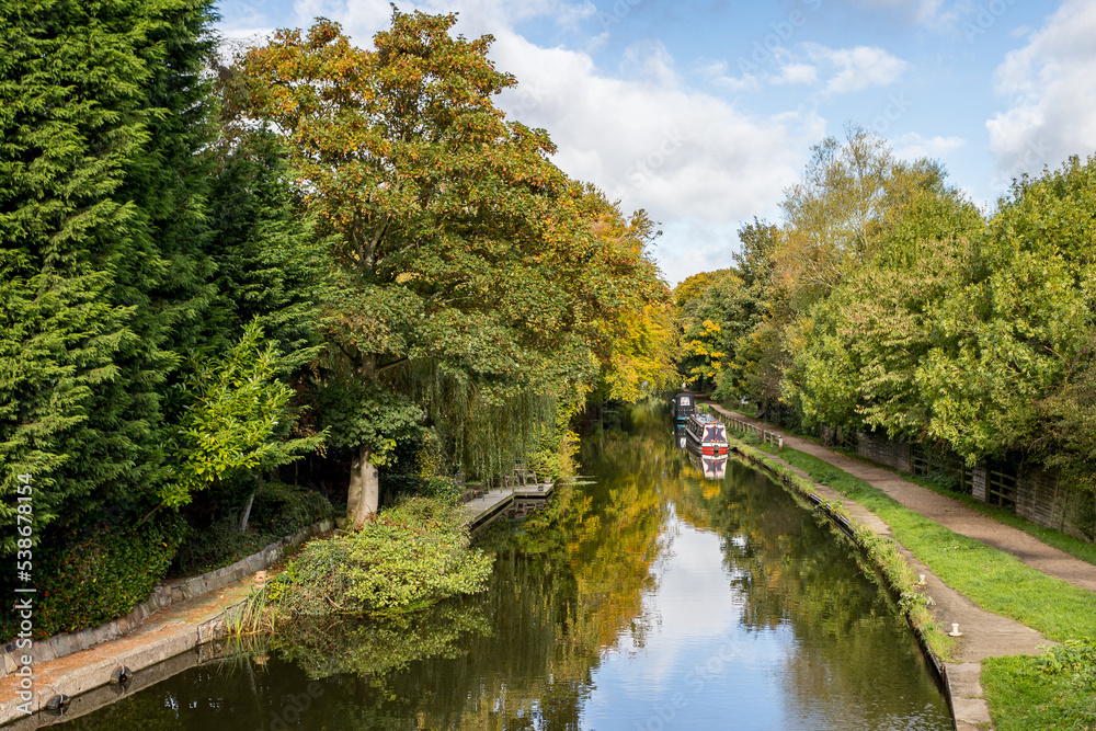 Looking up the Leeds Liverpool canal in autumn Looking up the Leeds Liverpool canal in autumn