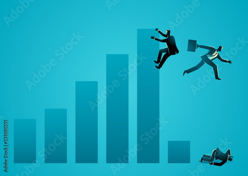 Businessmen fall off from suddenly drops chart