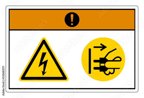 Warning Hazardous Voltage Disconnect Mains Plug From Electrical Outlet Symbol Sign On White Background