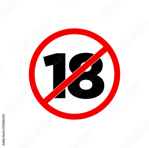 banned 18 years vector icon. 18 digit banned symbol.