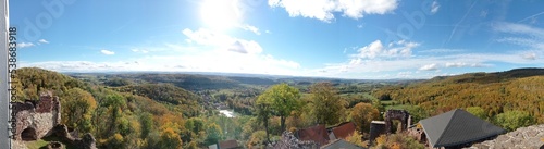 Blick von der Burgruine Hohnstein in Neustadt im Südharz im Herbst vom Aussichtsturm , Harz