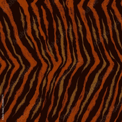 Hand drawn seamless tiger skin pattern. Chalk painted animal striped texture