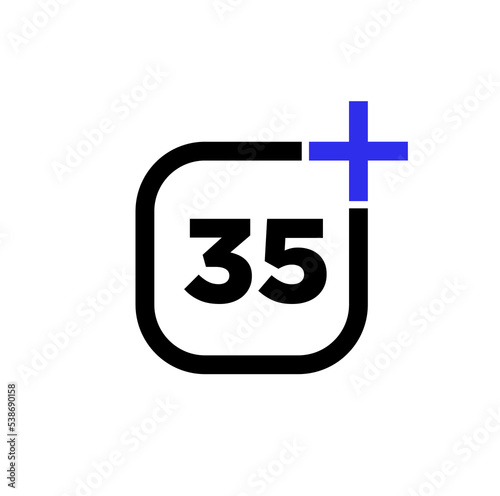 35 plus vector graphic icon. 35 plus symbol.