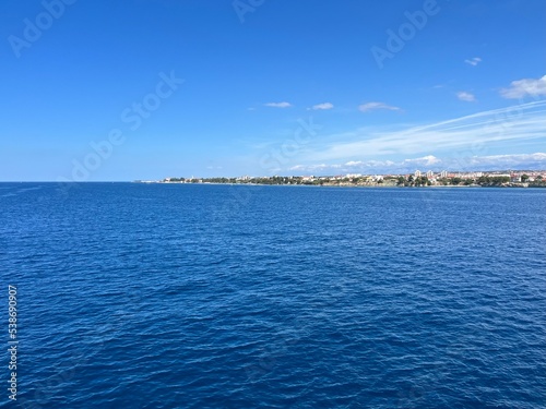 Blue sea horizon  blue sky  natural colors  pure sea water surface