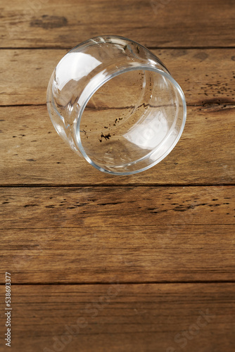 transparent empty jar on a wooden table