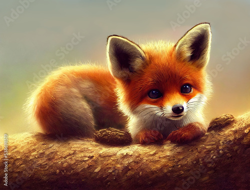 baby little fox, cute, a beautiful garden background