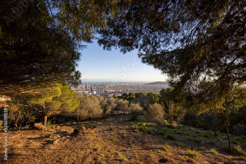 Outskirts of Barcelona on a sunny day. Stage landscape.