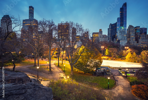 Central park in New York City at autumn morning, USA