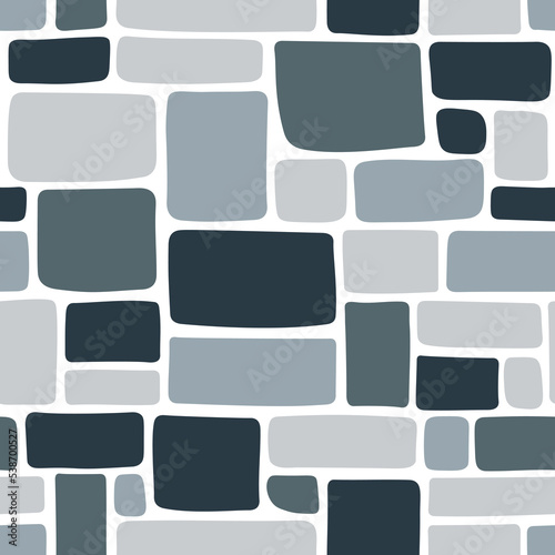 Mosaic stone ground seamless pattern. Flooring ground background, street road cobblestones. Yard or park pavement, racy exterior vector texture