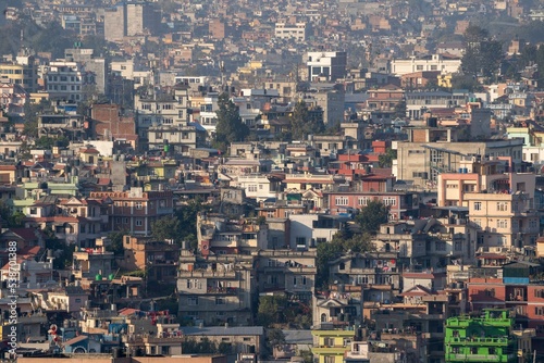 Fotografie Cityscape of Kathmandu, Nepal surrounded by mountains