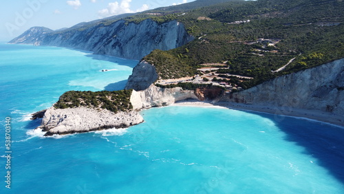 The beautiful turquoise blue color of the Ionian Sea that surrounds the Greek island of Lefkada and Potro Katsiki beach