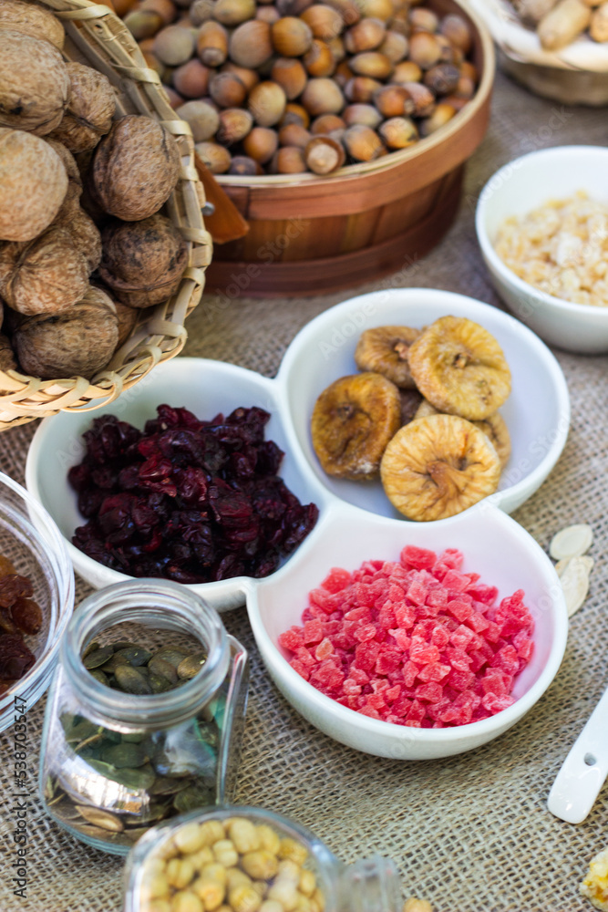 Bar with granola, dried fruits and nuts Bar with granola, dried fruits and nuts