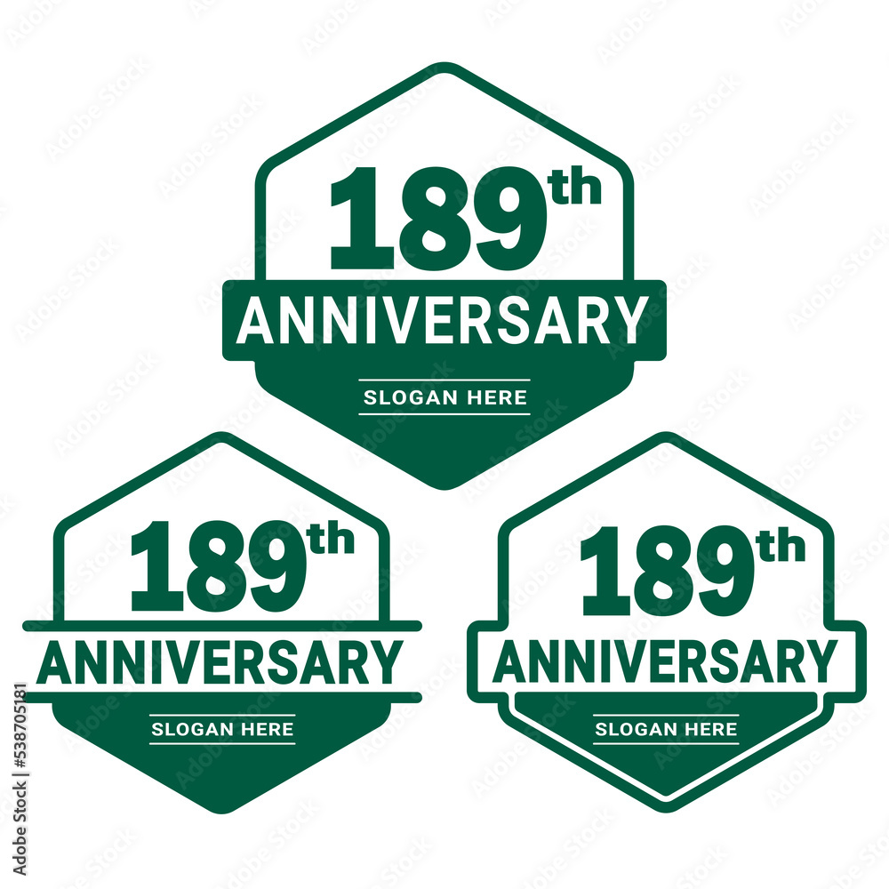 Set of 189 years Anniversary logotype design. 189th birthday celebration logo collection. Set of anniversary design template. Vector illustration.	