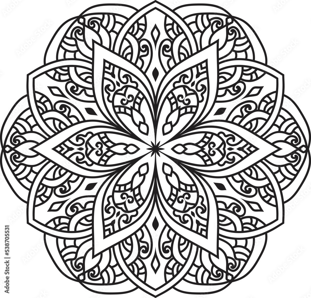 Black and white Mandala illustration Hand drawn outline Mandala.Mandalas for coloring book Black and white Mandala illustration Hand drawn outline Mandala.Mandalas for coloring book