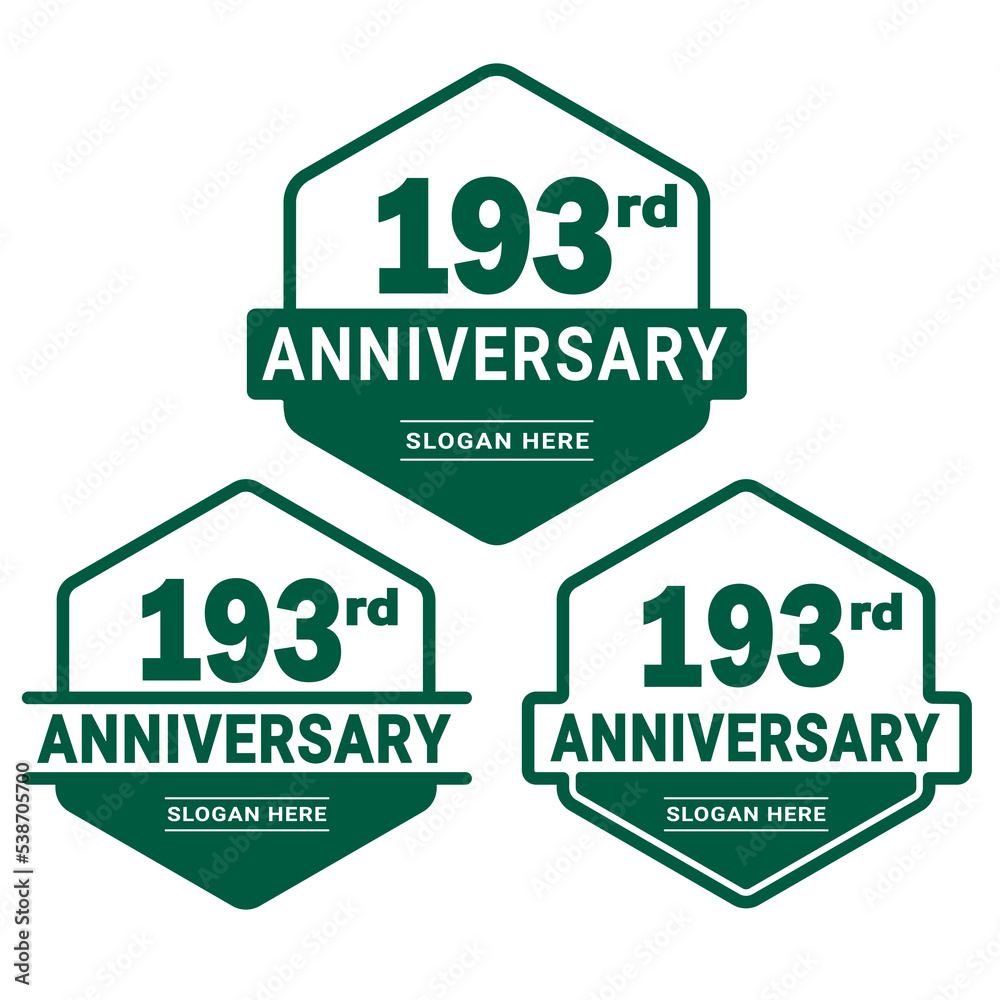 Set of 193 years Anniversary logotype design. 193rd birthday celebration logo collection. Set of anniversary design template. Vector illustration.	