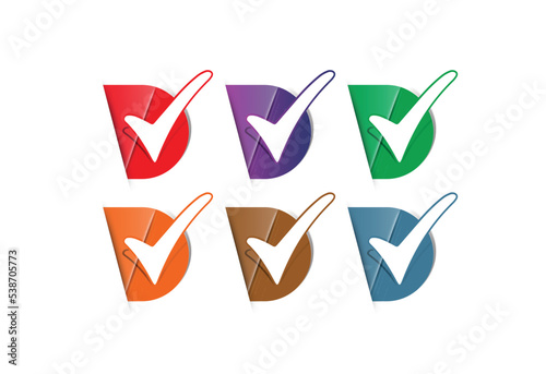 Pack of colorful check marks isolated on white background