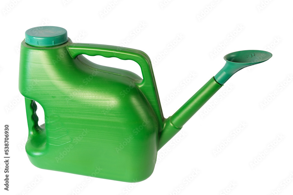 Obraz premium Green plastic watering can isolated on white background