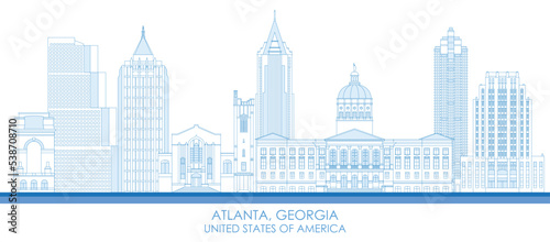 Outline Skyline panorama of Atlanta, Georgia, United States - vector illustration