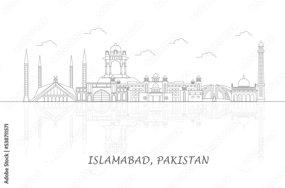 Outline Skyline panorama of city of Islamabad, Pakistan - vector illustration