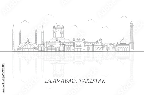 Outline Skyline panorama of city of Islamabad  Pakistan - vector illustration