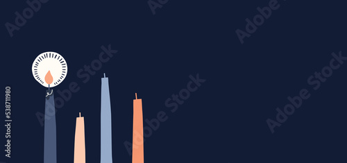 One Burning Candle with Copy Space Retro Scandinavian Christmas Card. Nordic Style Pastel Flat Illustration. Winter Holidays Wallpaper. Christmas Advent Vector Graphic Print