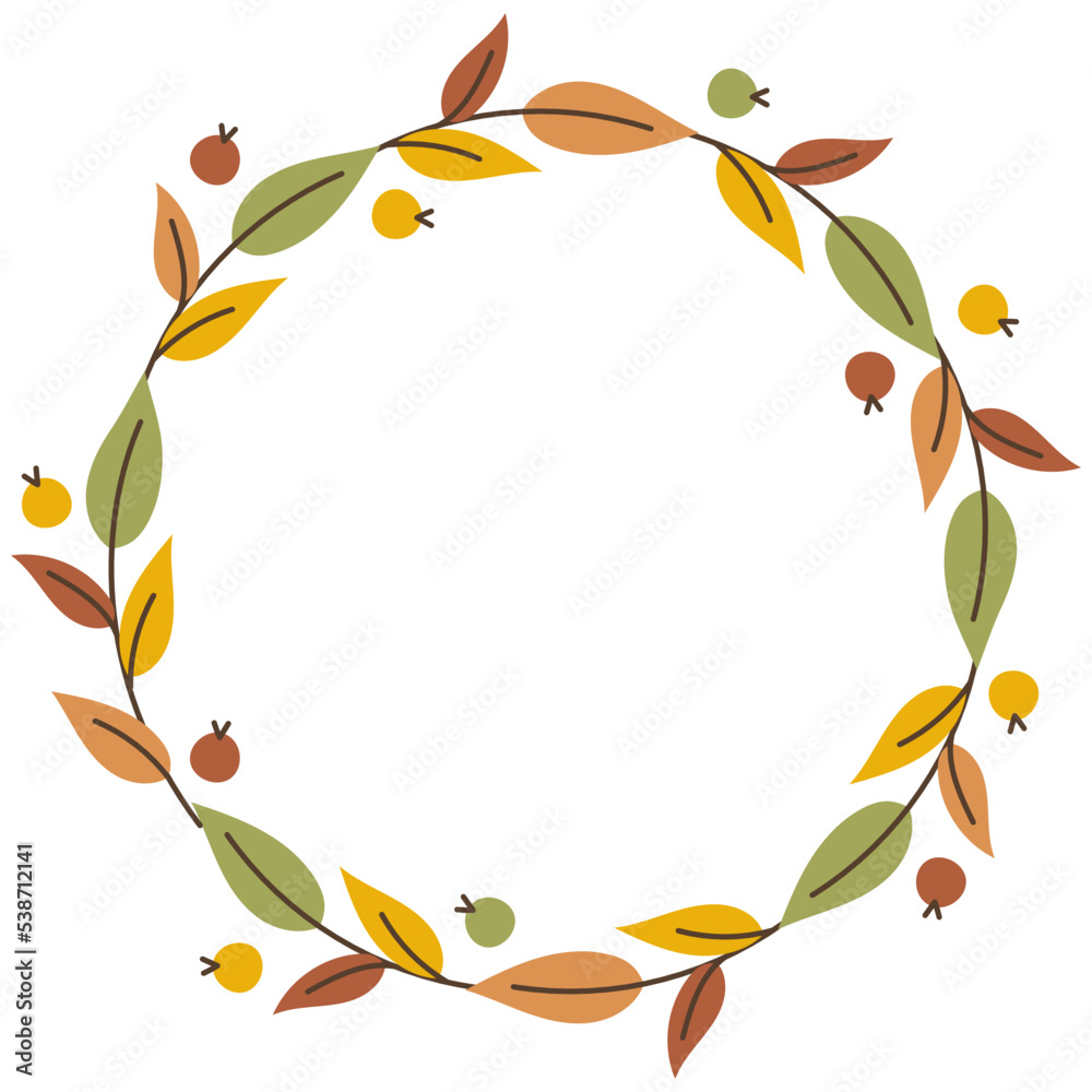 Cute flower wreaths in autumn shades with leaves and branches. Design for postcard, poster, invitation, card Cute flower wreaths in autumn shades with leaves and branches. Design for postcard, poster, invitation, card