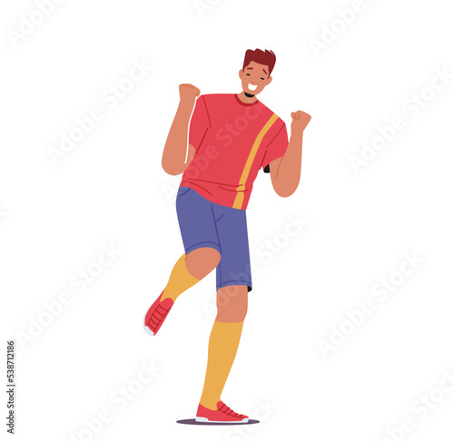 Sport Victory Concept. Happy Man Soccer Player Celebrate Win After Goal Saying Yes and Show Winner Gesture, Illustration