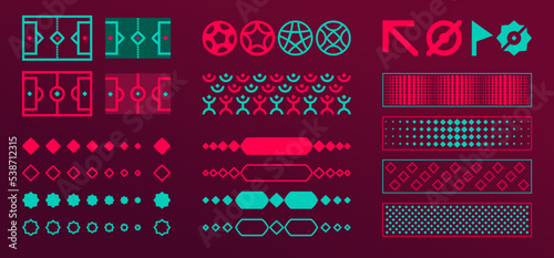 Vector set of bright design elements and icons of the World Football Championship 2022. Templates for backgrounds and tables