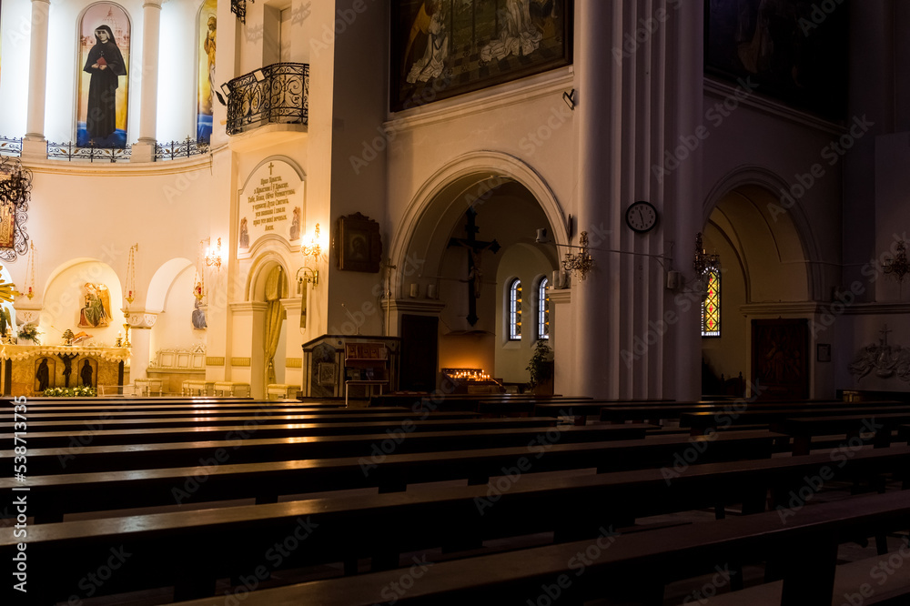 Fototapeta premium Interior Red Church or Church Of Saints Simon and Helen at Independence Square. Minsk
