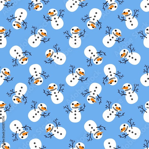 Winter Christmas seamless snowman with carrot and scarf pattern for wrapping paper and Noel and kids and fabrics