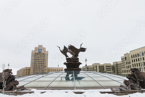 Fountain at Independence square in Minsk, Belarus