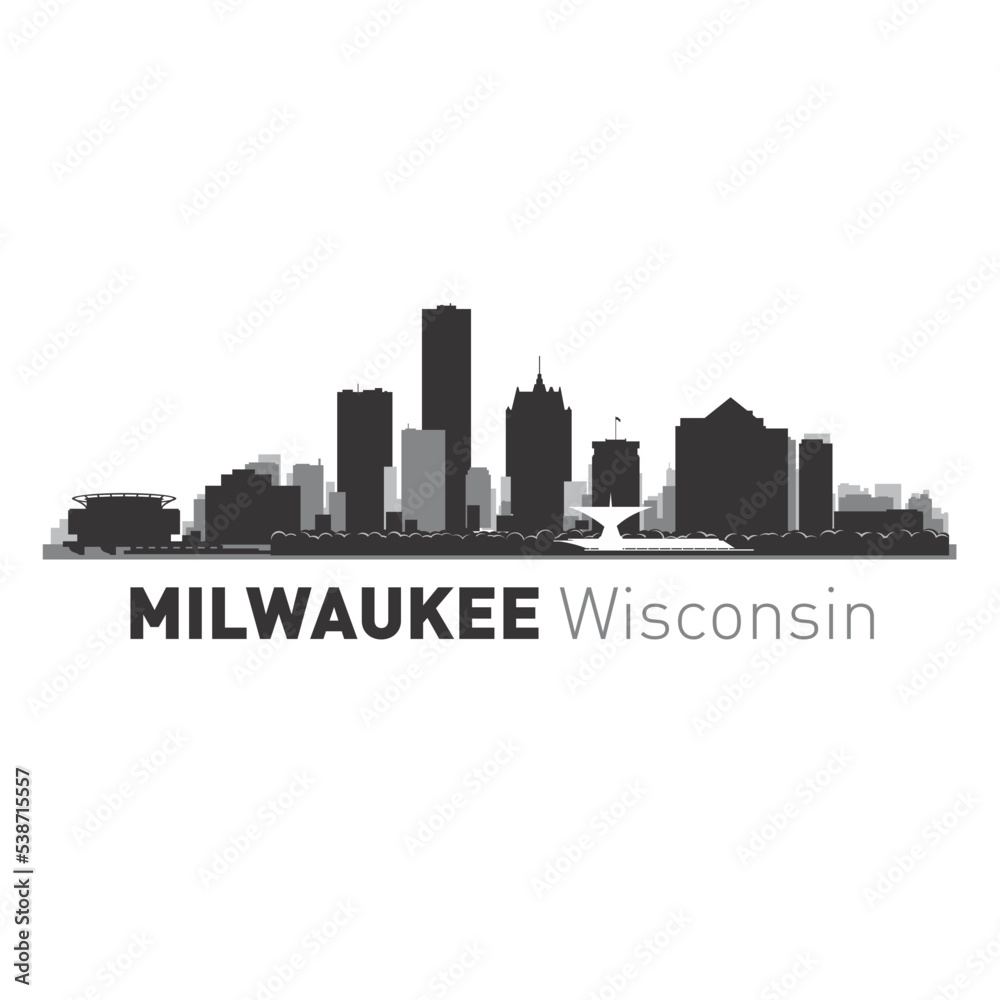 Milwaukee Wisconsin city skyline in black vector