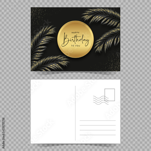 Vector happy birthday to you postcard template. Greetings card happy birthday design with back of airmail blank postcard. a5 printable template