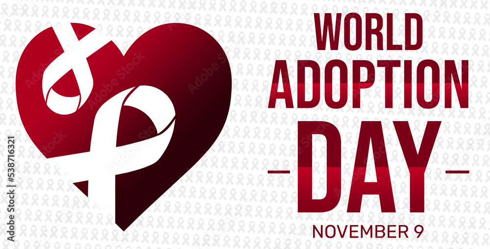 World Adoption Day Wallpaper design with ribbon and hearts. Adoption day background design World Adoption Day Wallpaper design with ribbon and hearts. Adoption day background design