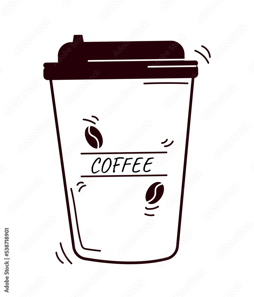 Coffee cup icon. Plastic mug for drinking hot drinks outdoors, launch break. Inventory for cafe. Graphic element for website in minimalistic style. Poster or banner. Cartoon flat vector illustration Coffee cup icon. Plastic mug for drinking hot drinks outdoors, launch break. Inventory for cafe. Graphic element for website in minimalistic style. Poster or banner. Cartoon flat vector illustration