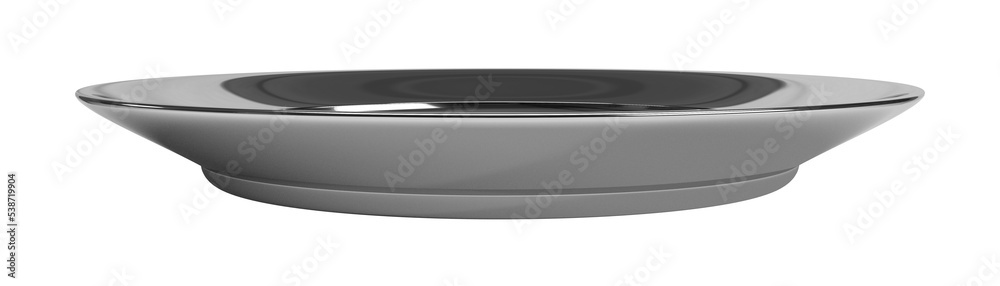 Isolated Top View of Empty Silver Plate, Modern Crockery on White Background, Realistic Shot of 3D Illustration. Isolated Top View of Empty Silver Plate, Modern Crockery on White Background, Realistic Shot of 3D Illustration.