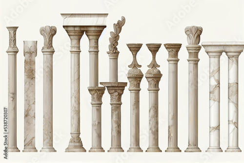 Classik marble greek columns on a white background. photo