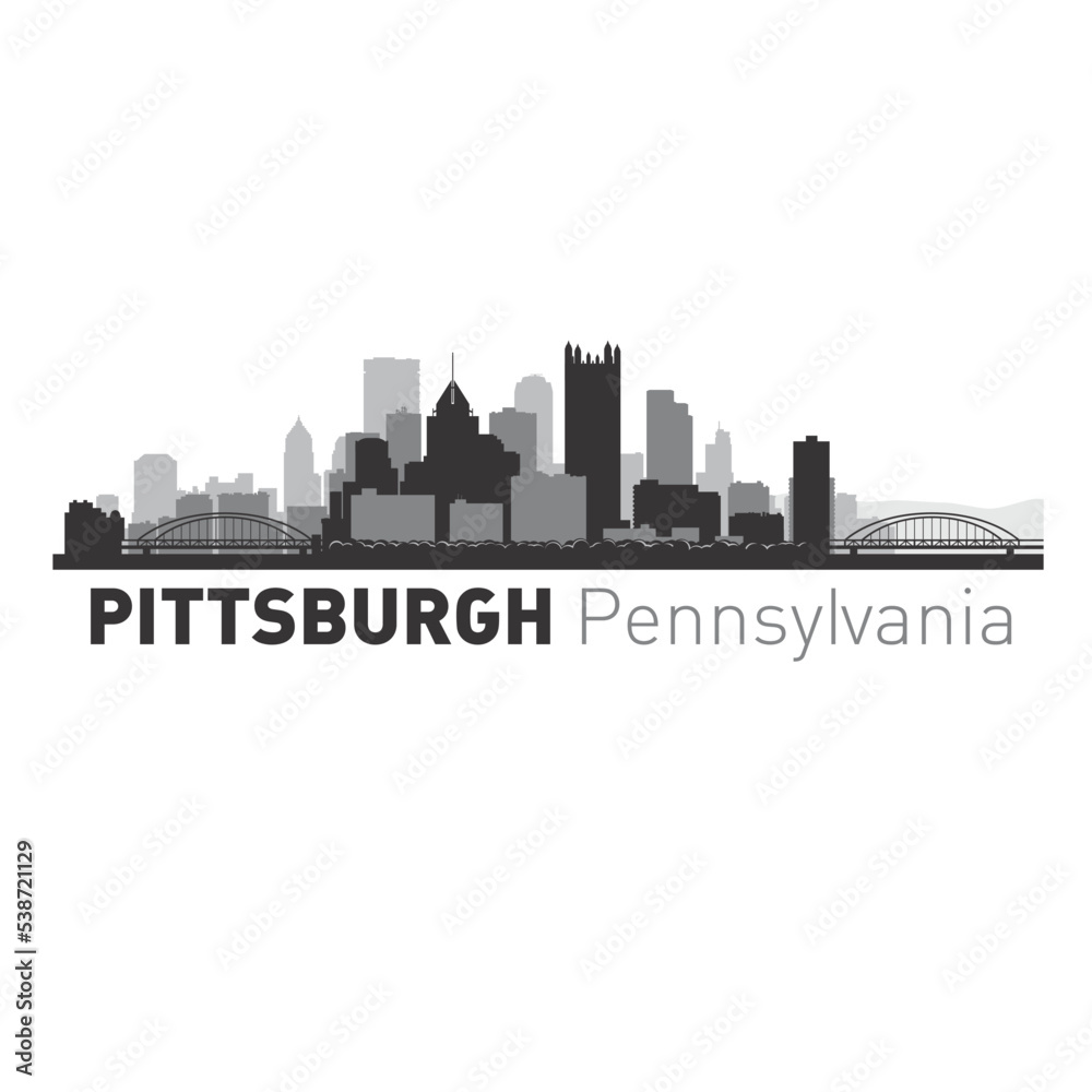 Pittsburgh Pennsylvania city skyline vector graphics