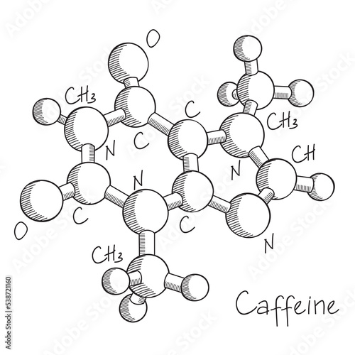 Vector sketch chemical structure formula of Caffeine