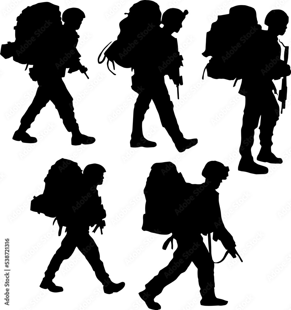 Soldiers in Gear Marching Military Ruck Walk