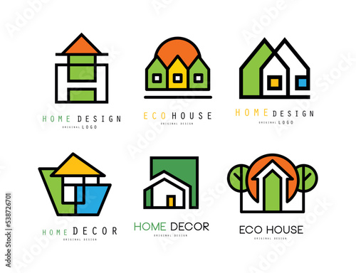 Eco House and Green Home Logo Design Template Vector Set