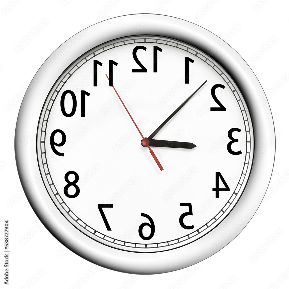 Clock face isolated on a white background with numbers in reverse Clock face isolated on a white background with numbers in reverse