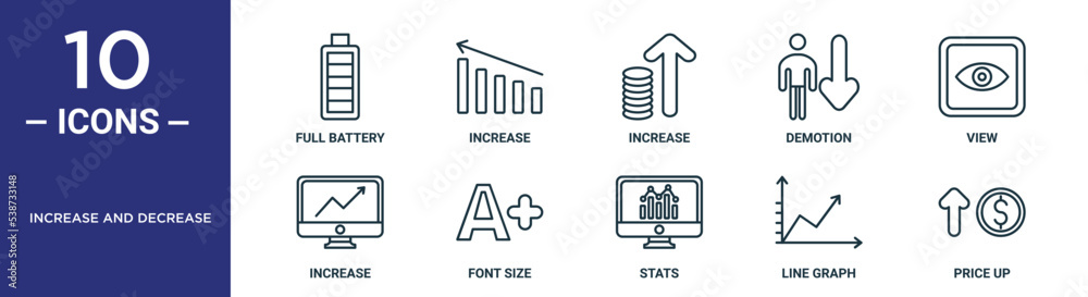 increase and decrease outline icon set includes thin line full battery ...
